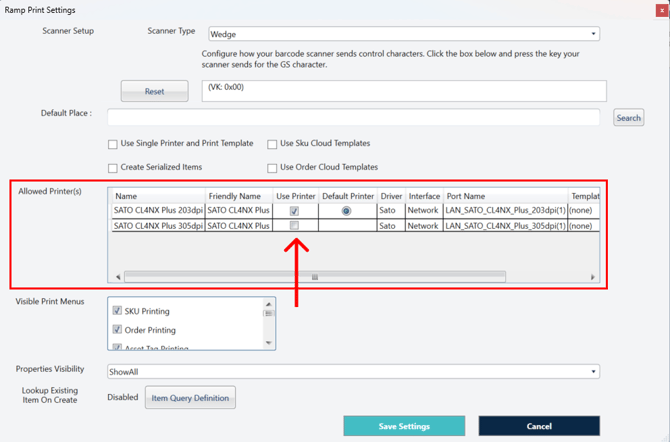 Printer settings unselect printer